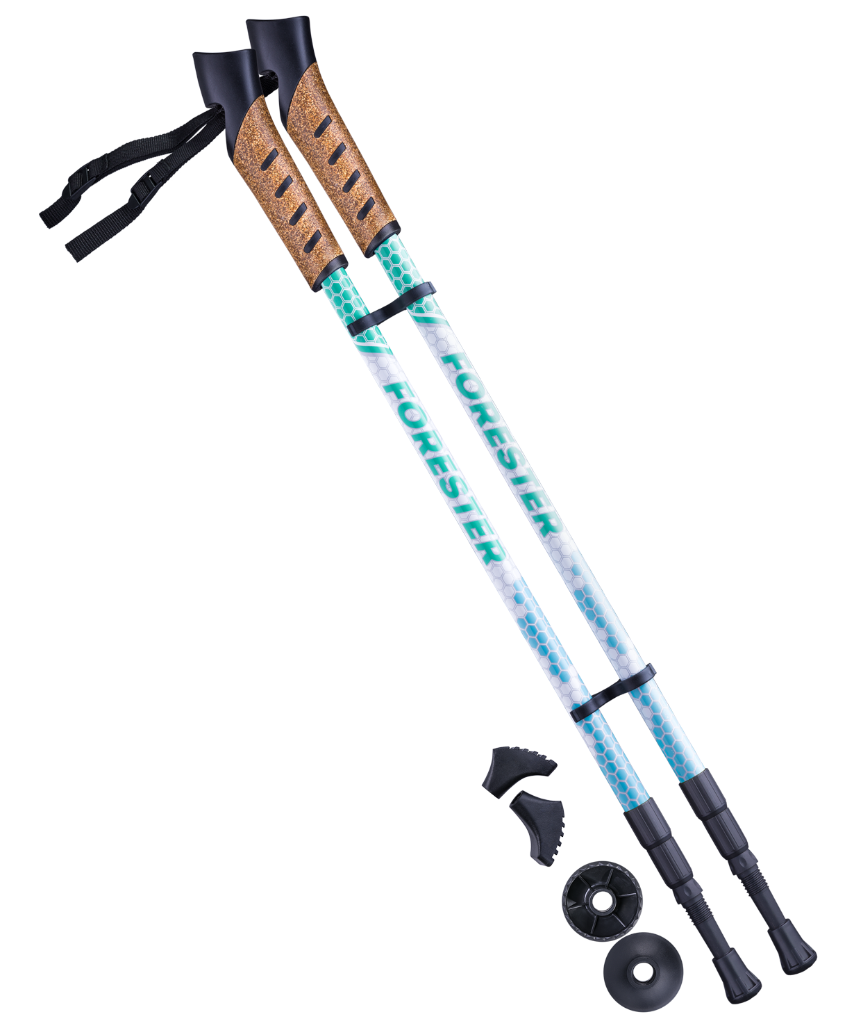 Палки для скандинавской ходьбы Forester, 67-135 см, 3-секционные, белый/мятный