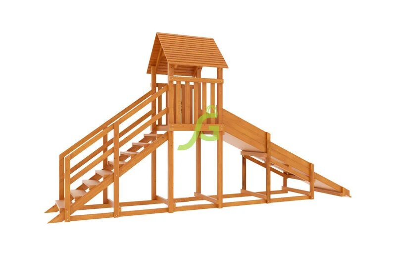 Зимняя деревянная горка Снежинка с крышей, скат 4 м