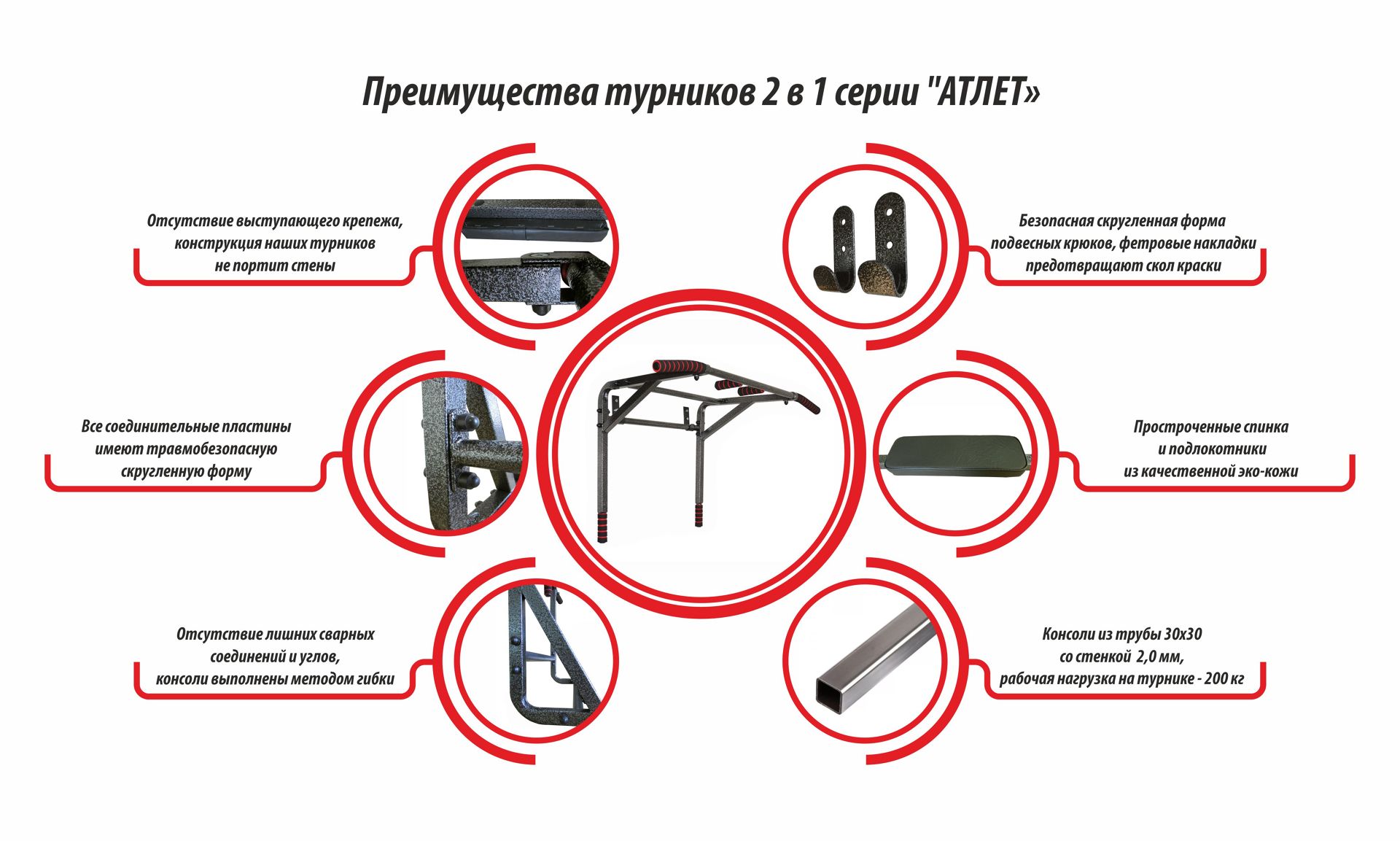 Турник АТЛЕТ 2 в 1 (50) Юный Атлет белый антик