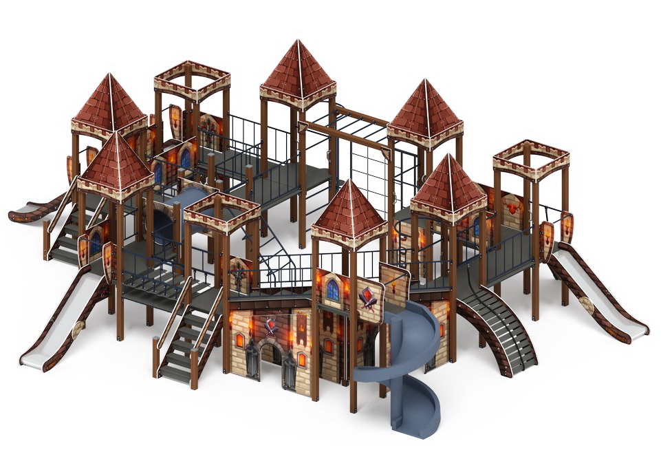 ЗАМОК детский игровой комплекс ДИК 2.18.12-02 винтовой скат (H=2000, H=1200, H=900)