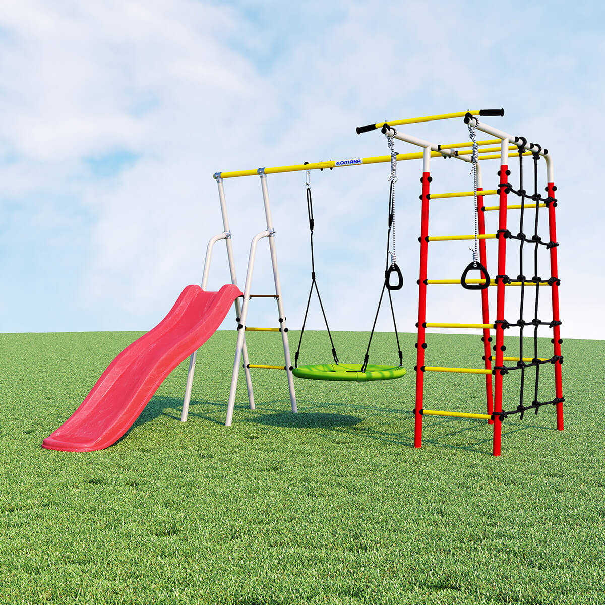 Детский спортивный комплекс для дачи Romana БОГАТЫРЬ R.103.07.04 + 1.D-26.03  (качели-гнездо)