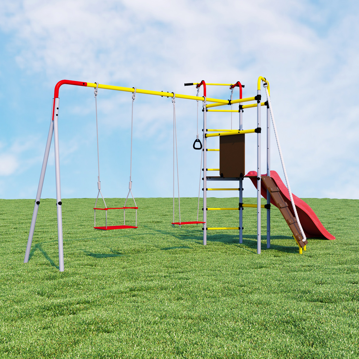 Детский спортивный комплекс для дачи Romana R.103.09.04 + 1.D-26.00 + ДСК-ВО 91.07.11 Островок Плюс (фанерные качели)