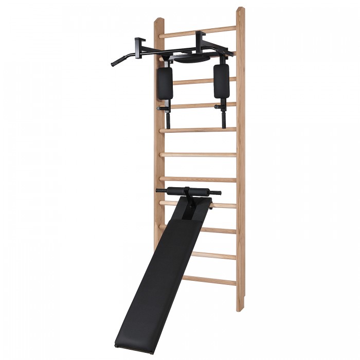 Шведская стенка Дуб с турником-брусьями-пресс и доской для пресса