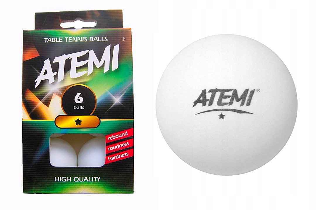 Мячи для настольного тенниса Atemi 1* белые, 6 шт