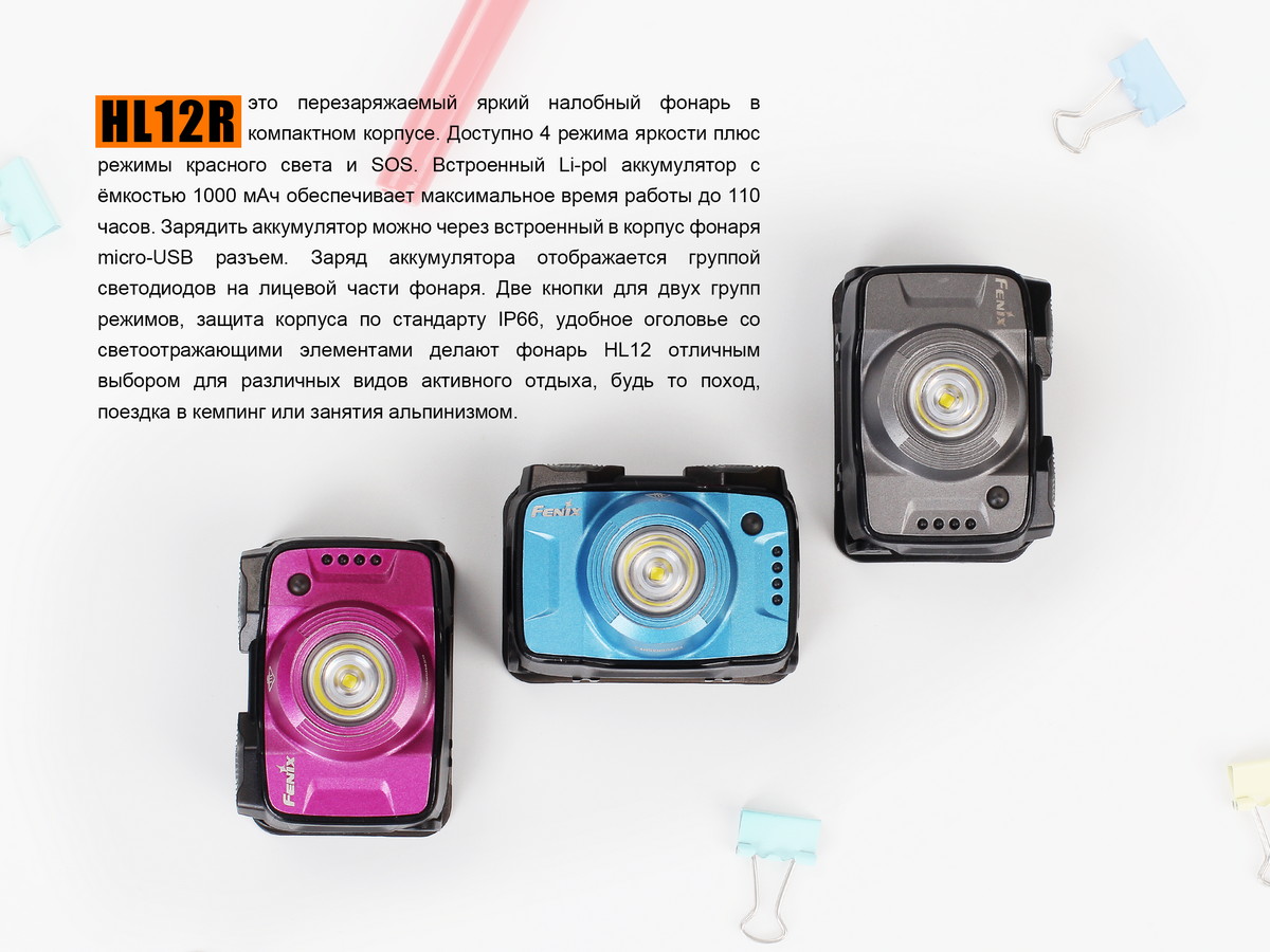 Налобный фонарь Fenix HL12, серый