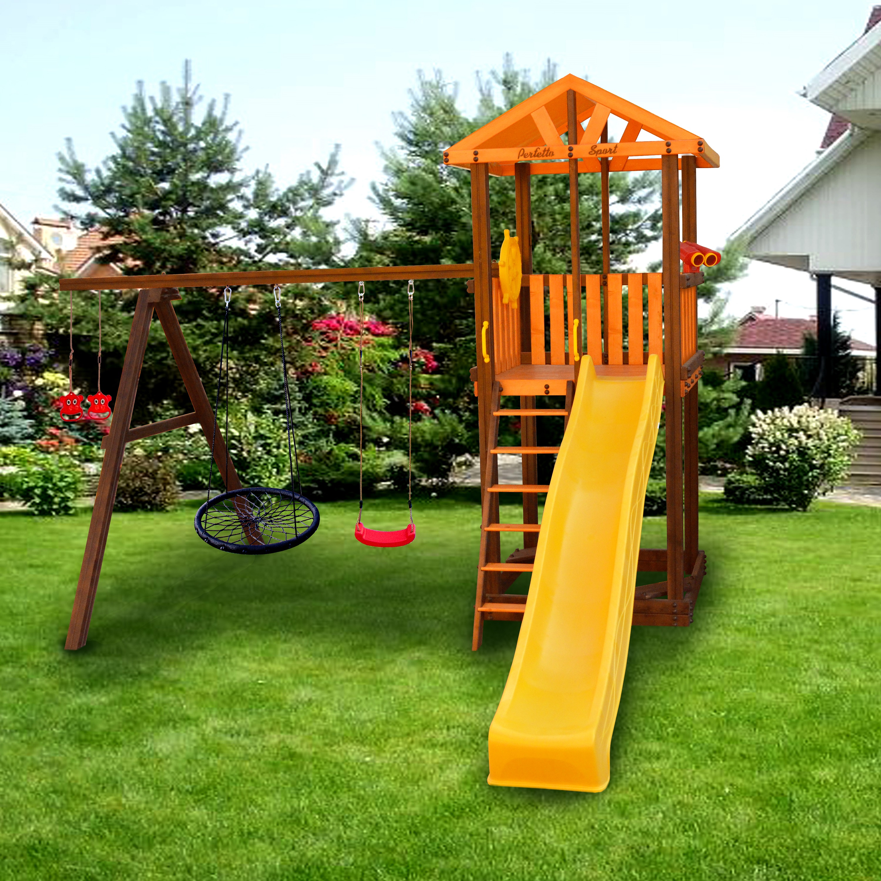 Игровой комплекс Perfetto sport «Pitigliano-3» + качели "Паутина"