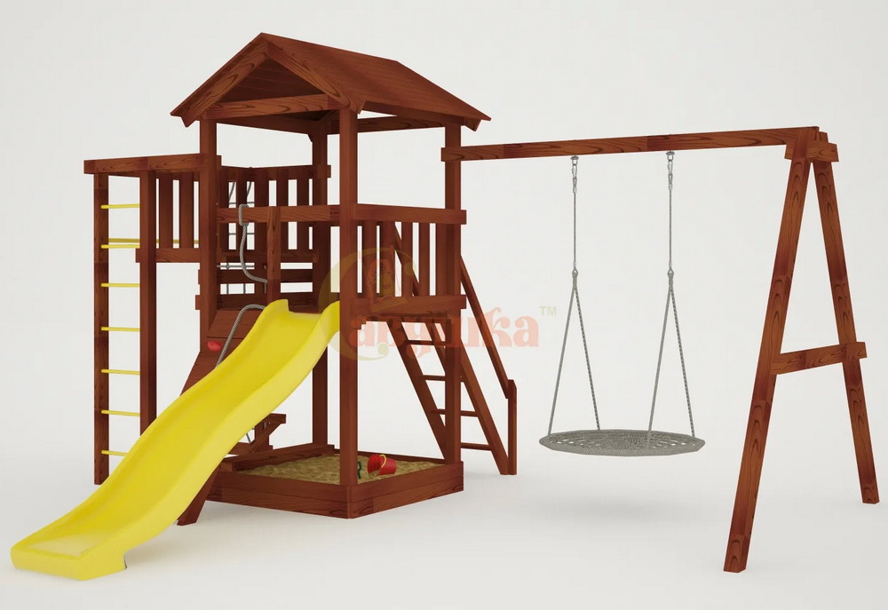 Детская площадка Мастер 3 с качелями Гнездо 1 метр (Махагон)