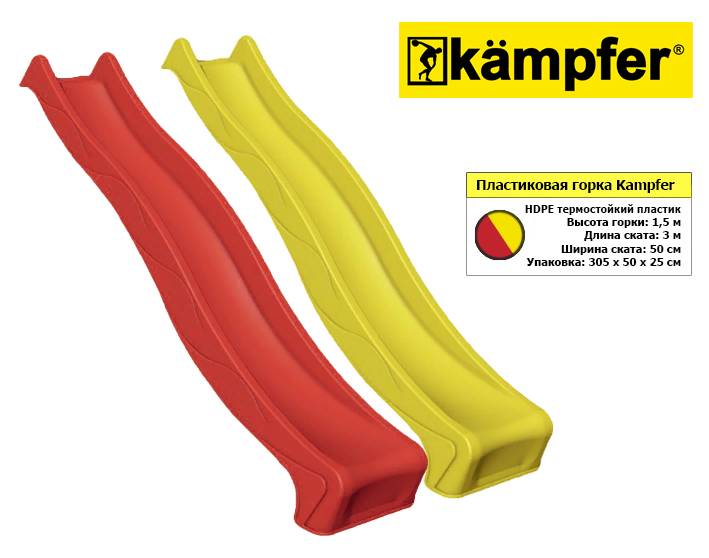 Пластиковая горка Kampfer высота 1,5м длина 3м (красный)