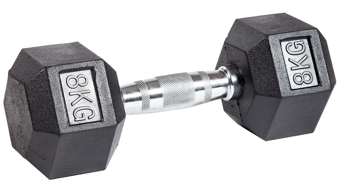 Гантель гексагональная обрезиненная 8 кг