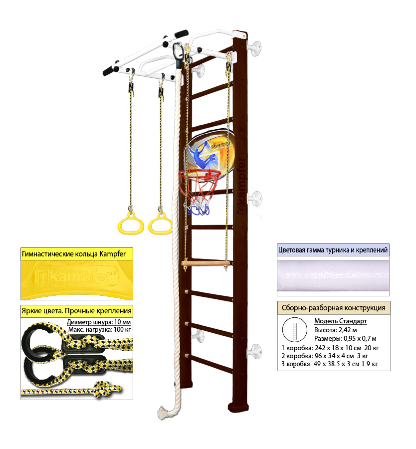 Шведская стенка Kampfer Helena Wall Basketball Shield (№5 Шоколадный Стандарт белый антик турник)