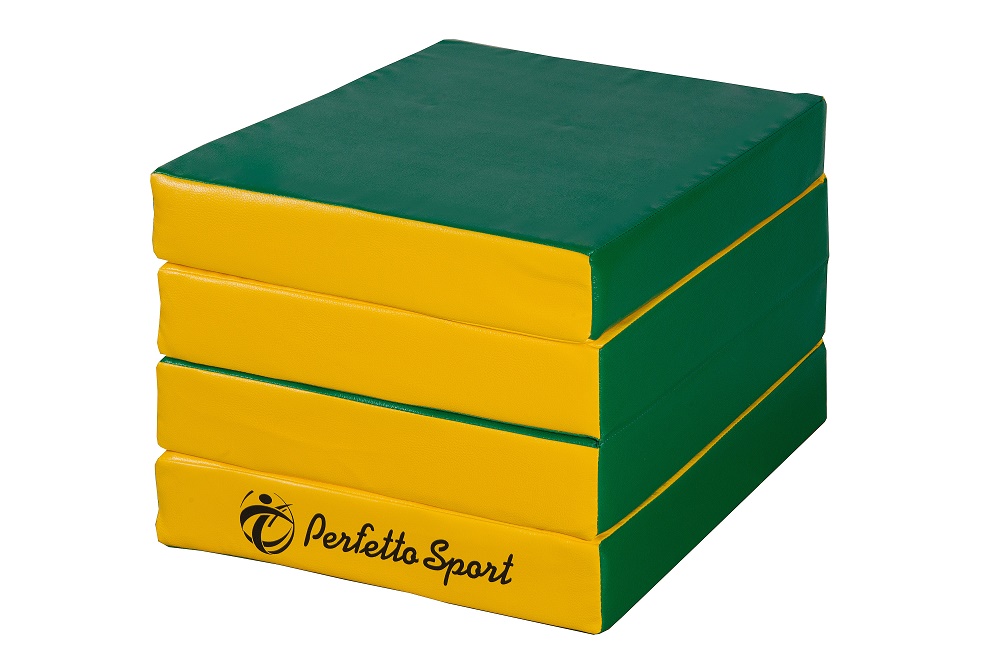 Мат № 11 (100 х 100 х 10) складной 4 сложения PERFETTO SPORT зелёно/жёлтый