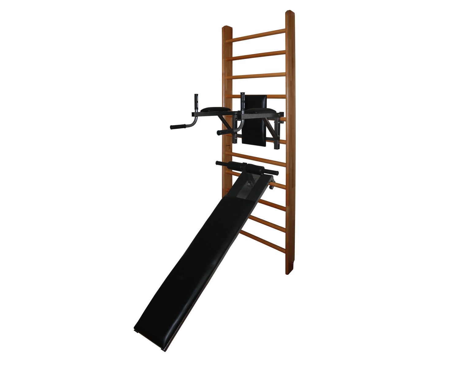 Шведская стенка Бук Стандарт с турником-брусьями П и доской для пресса