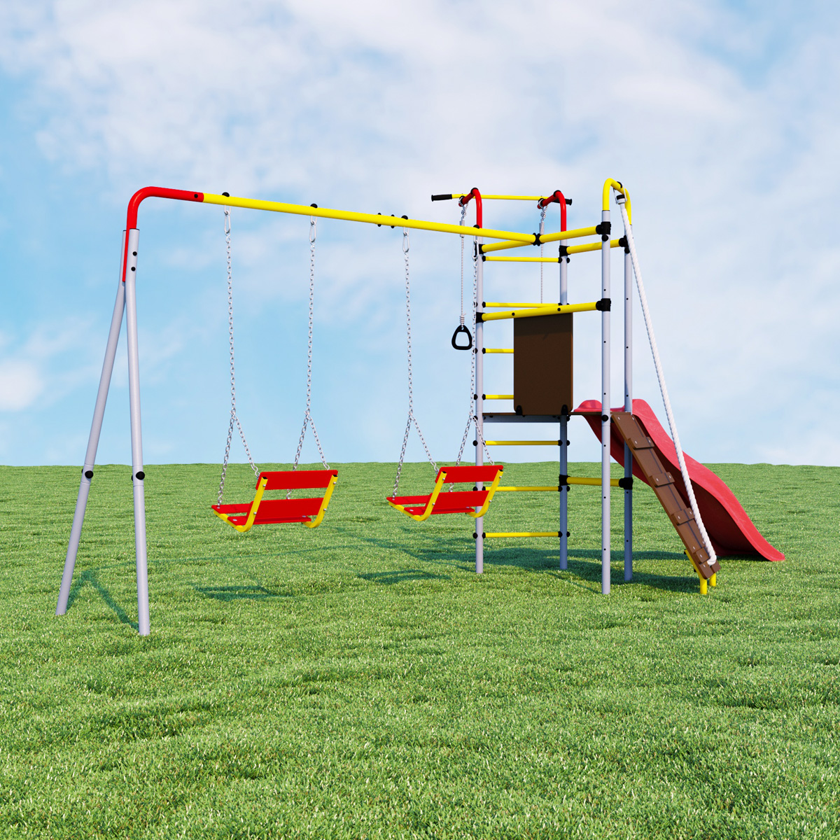 Детский спортивный комплекс для дачи Romana R.103.09.04 + 1.D-26.02 + 1.D-26.02 Островок Плюс (цепные качели)