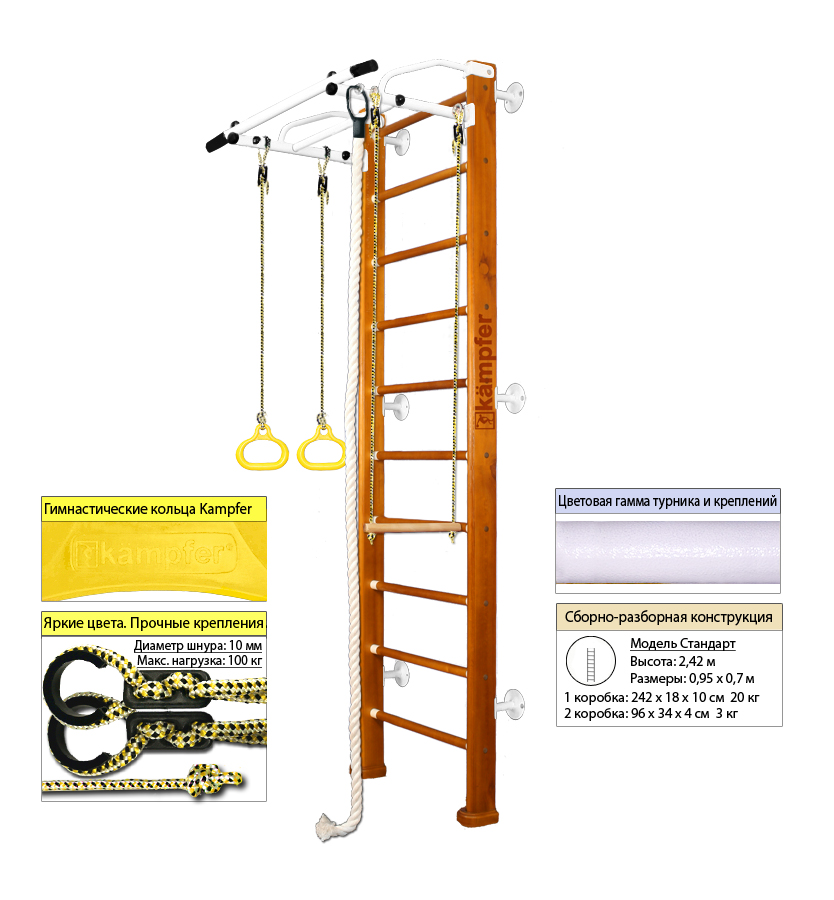 Шведская стенка Kampfer Helena Wall (№3 Классический Высота 3 м белый антик турник)