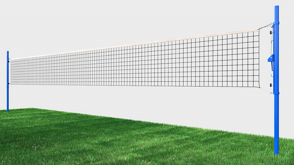 Сетка волейбольная, нить D=3 мм, стальной трос D=3 мм с универсальными стойками (03.502)