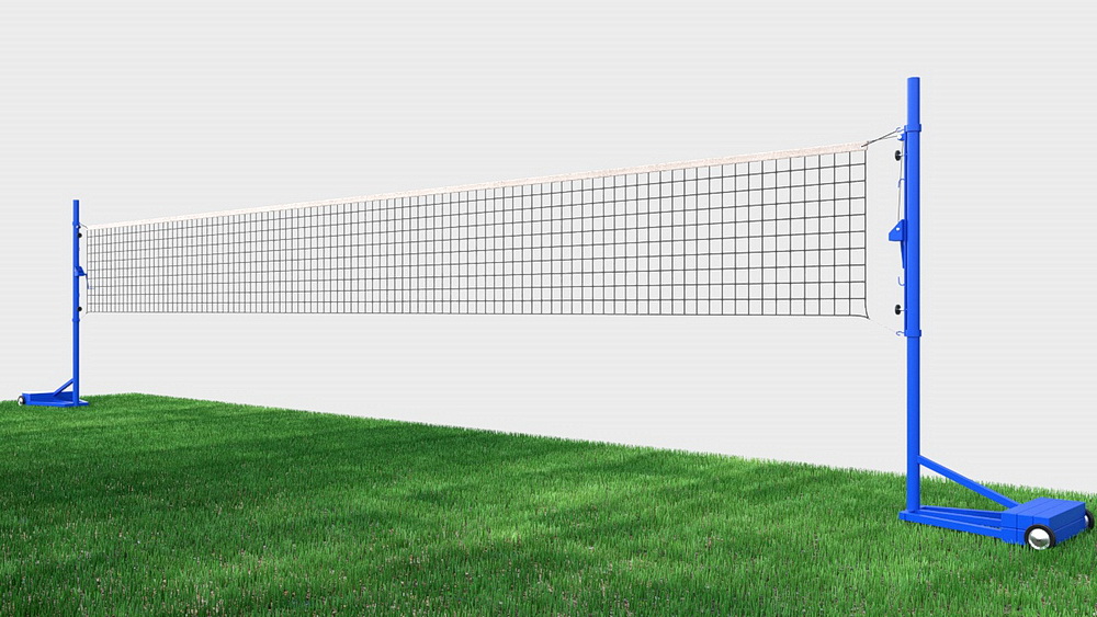 Сетка волейбольная, нить D=3 мм, ПВХ трос D=6 мм с мобильными, универсальными стойками (03.516)