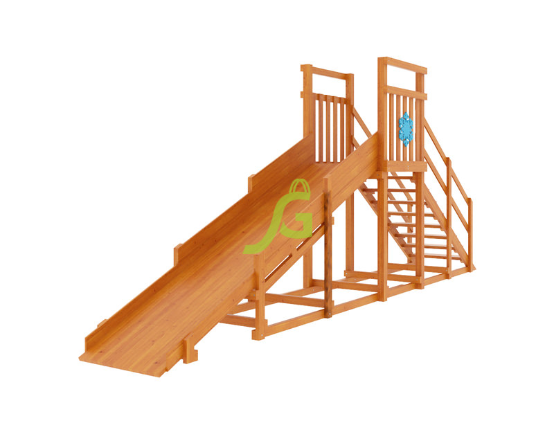 Зимняя деревянная горка Снежинка, скат 4 м (цвет каштан)