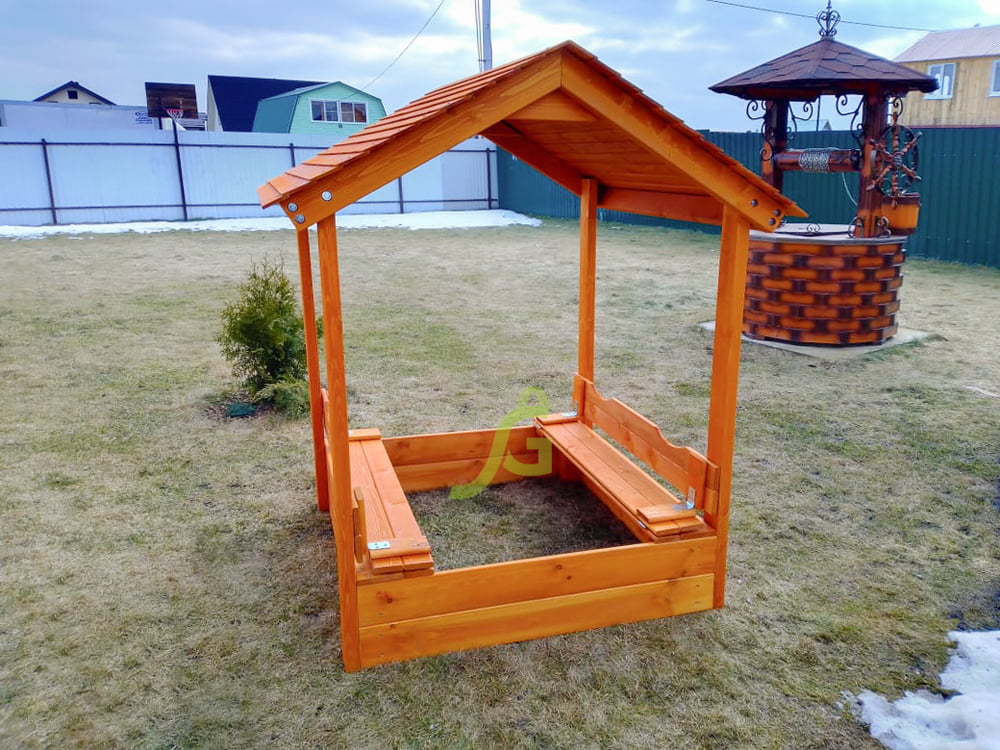 Детская деревянная песочница IgraGrad с крышей и крышкой