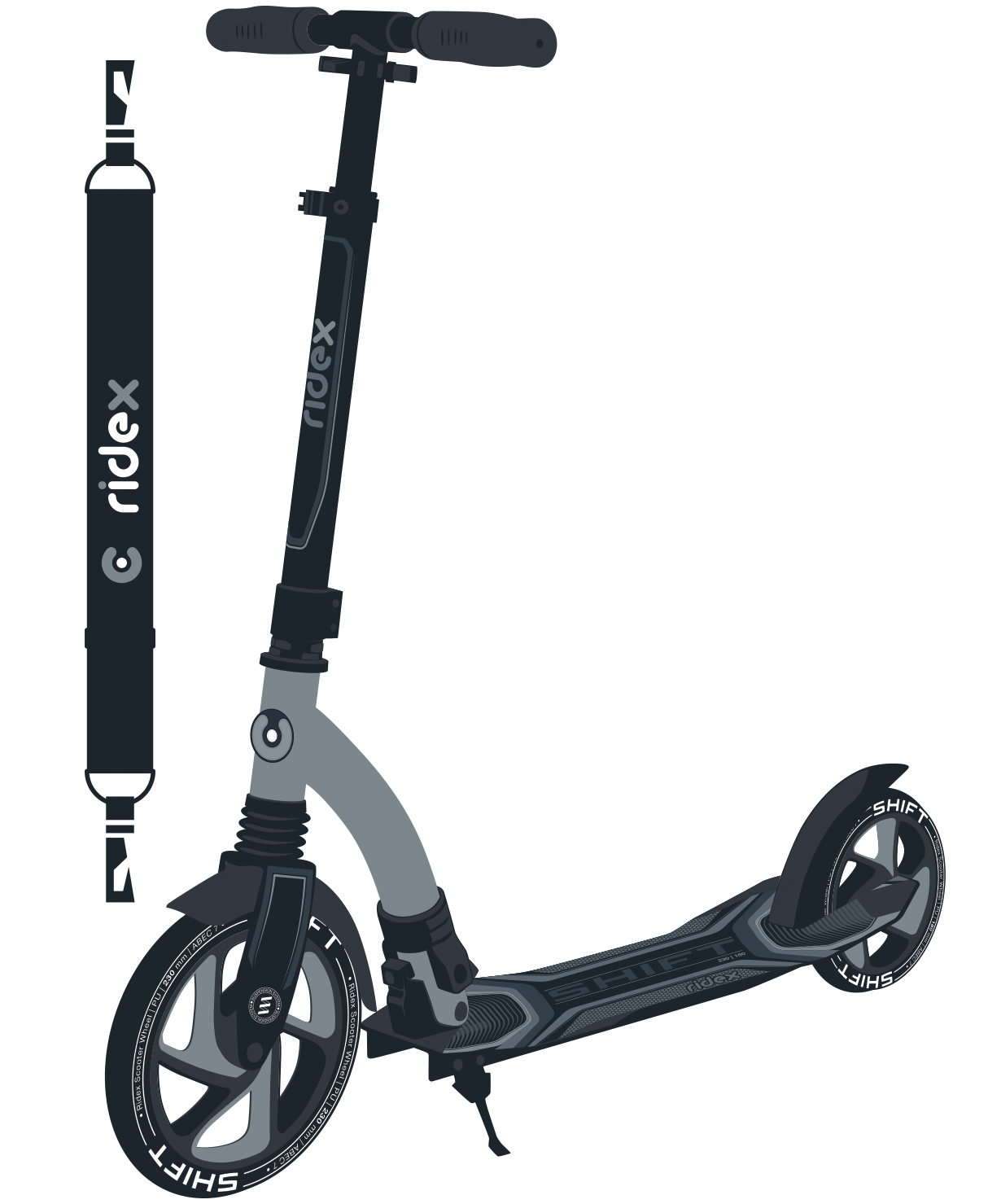 Самокат 2-колесный Shift 230/200 мм, серый