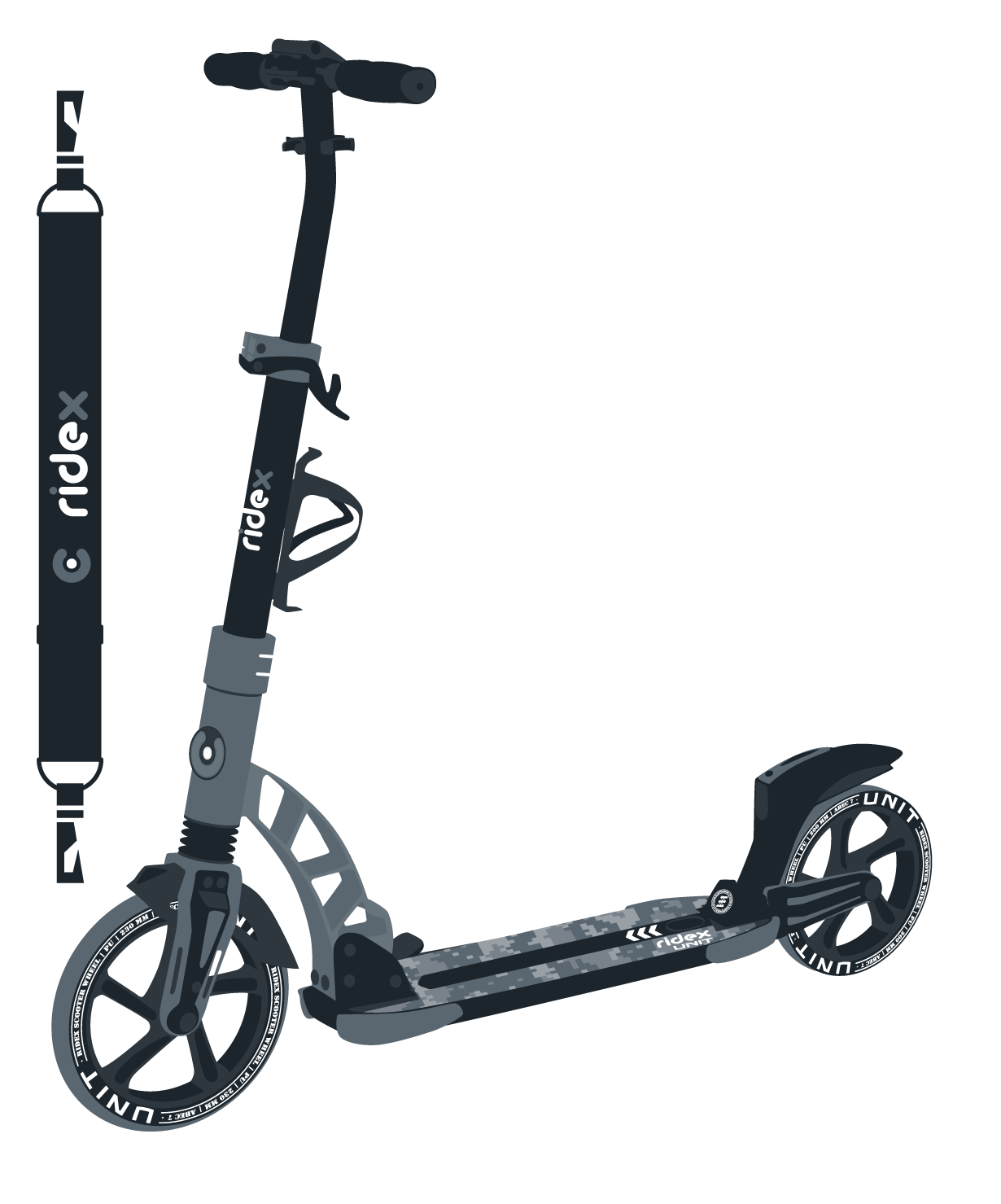 Самокат 2-колесный Unit 230/200 мм, серый