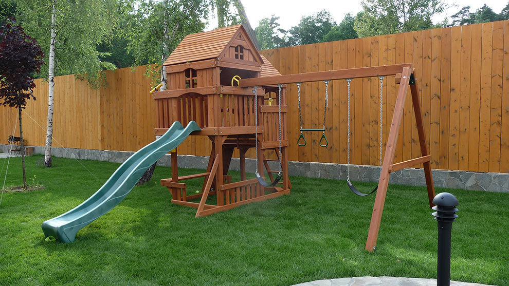 Детский деревянный игровой комплекс ПАНОРАМА с двухуровневым домиком