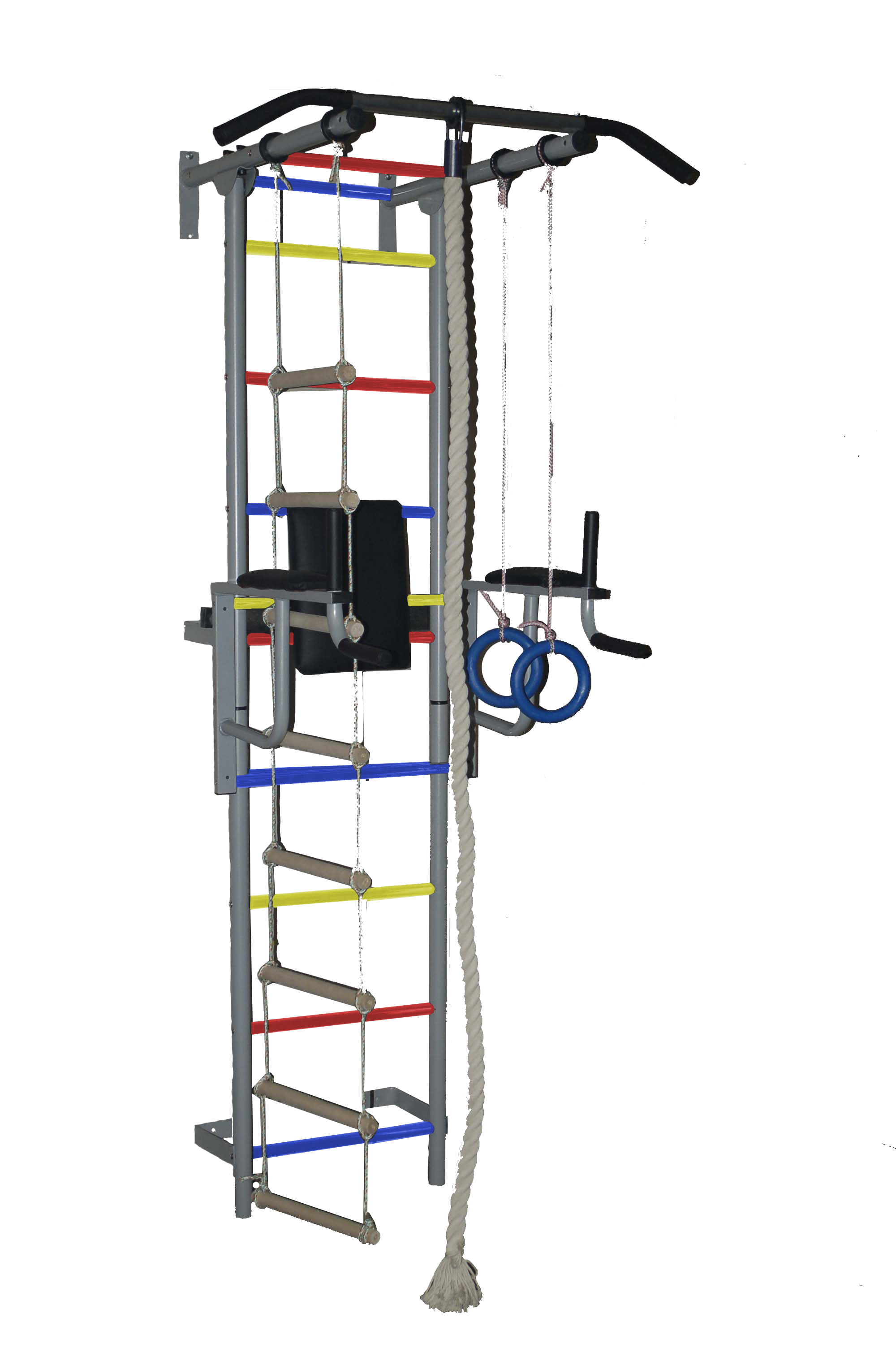 Спортивный комплекс ПВХ ДСК "Крепыш плюс " пристенный с брусьями - 1 серый