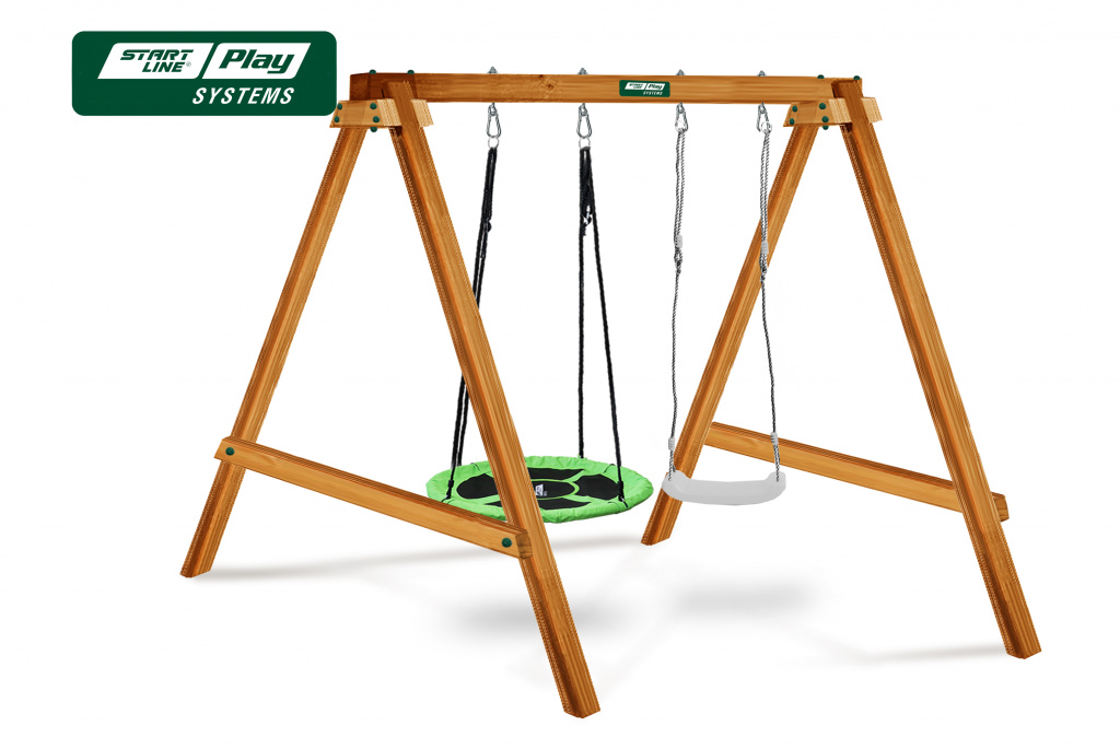 Качели деревянные SLP SYSTEMS (2 секции: качели-гнездо, «лодочка» с подсветкой)