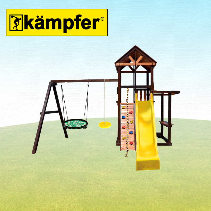 Спортивно-игровой комплекс Kampfer Game Castle (№1 Натуральный горка желтая и синее гнездо и красная лиана)