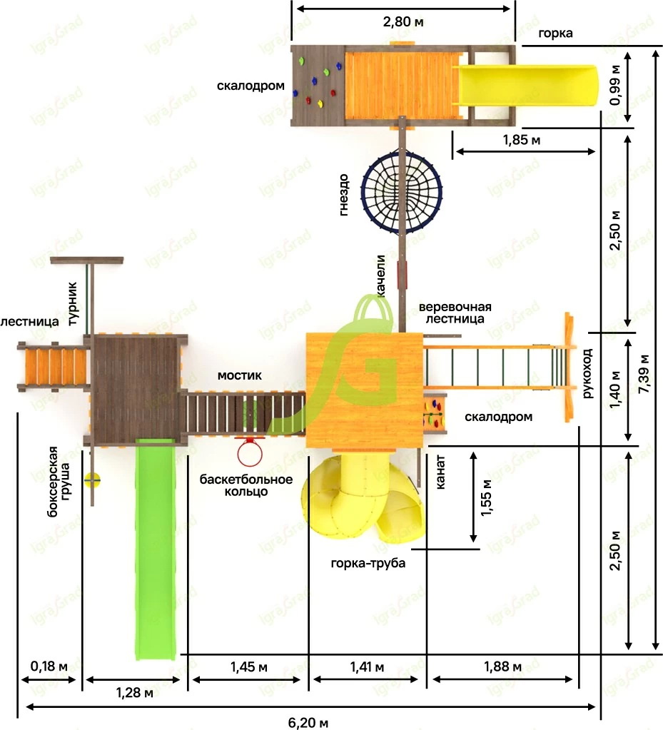 Детская площадка IgraGrad Панда Фани Мостик 2 с трубой