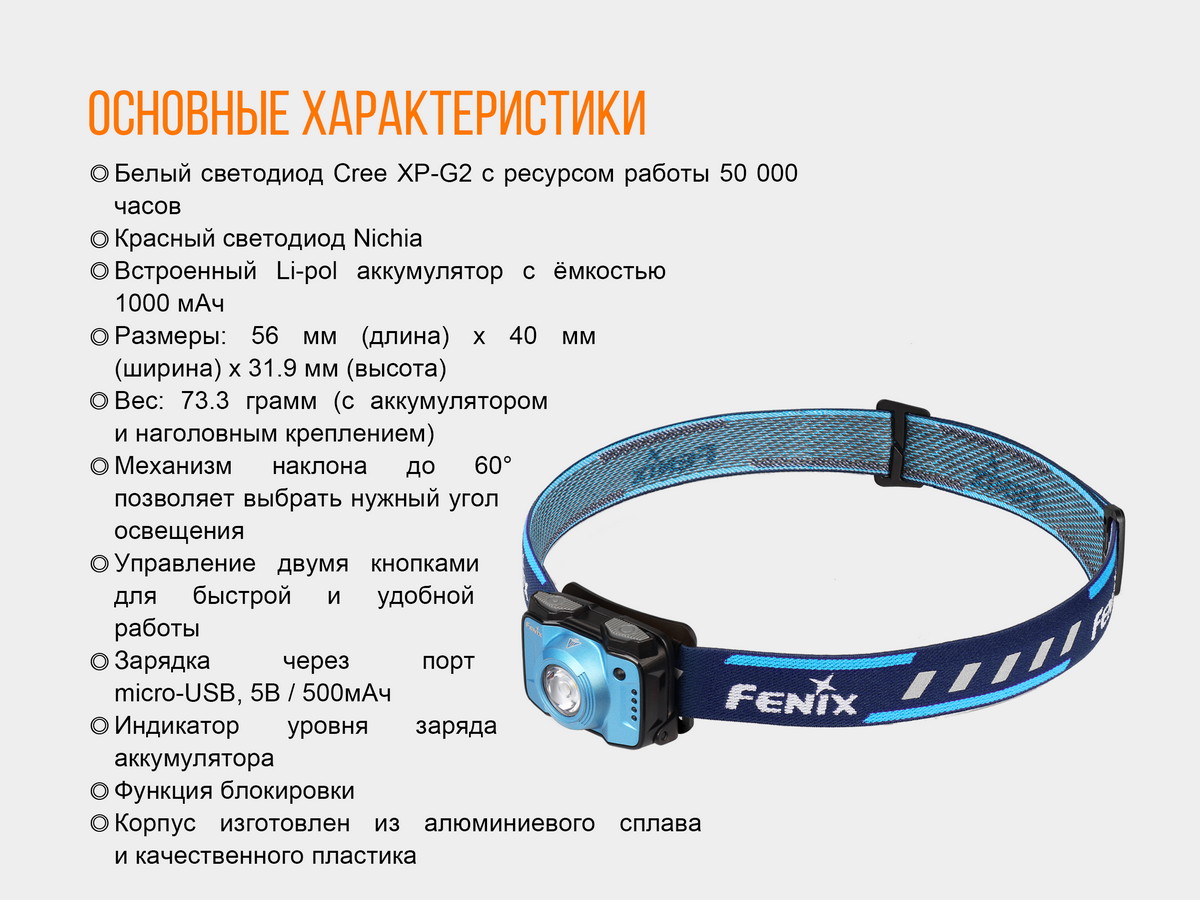 Налобный фонарь Fenix HL12, серый