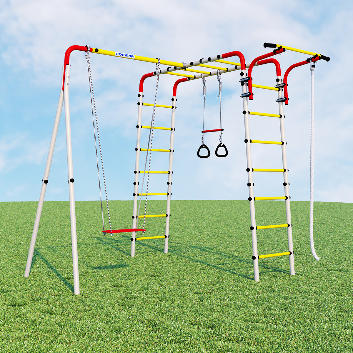 Детский спортивный комплекс для дачи ВЕСЕЛАЯ ЛУЖАЙКА-2 Romana R.103.25.04 (фанерные качели)