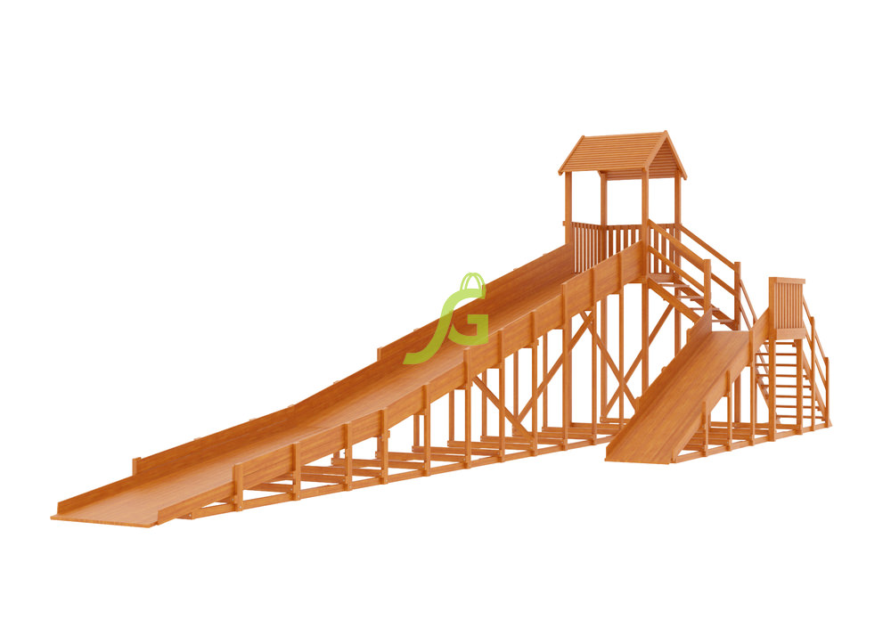 Зимняя деревянная горка "Snow Fox" с двумя скатами, 12 метров + 4,5 метра