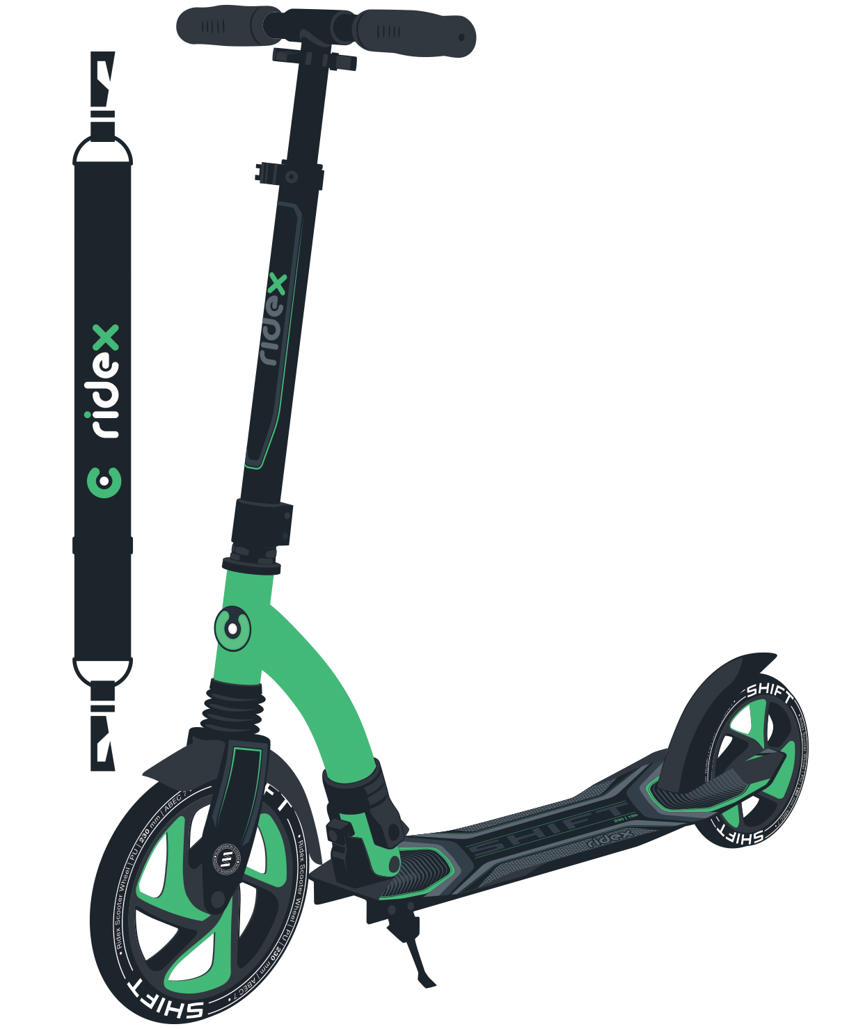Самокат 2-колесный Shift 230/200 мм, зеленый