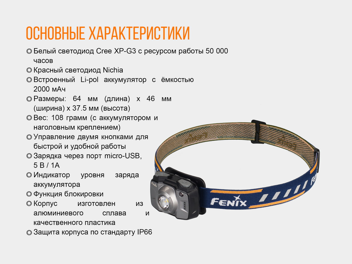 Налобный фонарь Fenix HL32Rg, серый