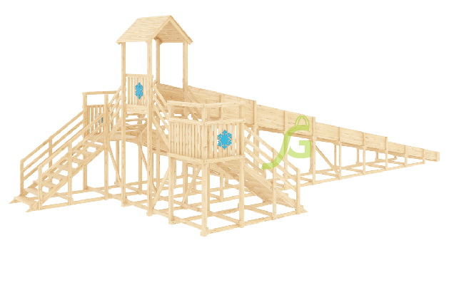 Зимняя деревянная горка IgraGrad Snow Fox 12 м две лестницы, без окраски