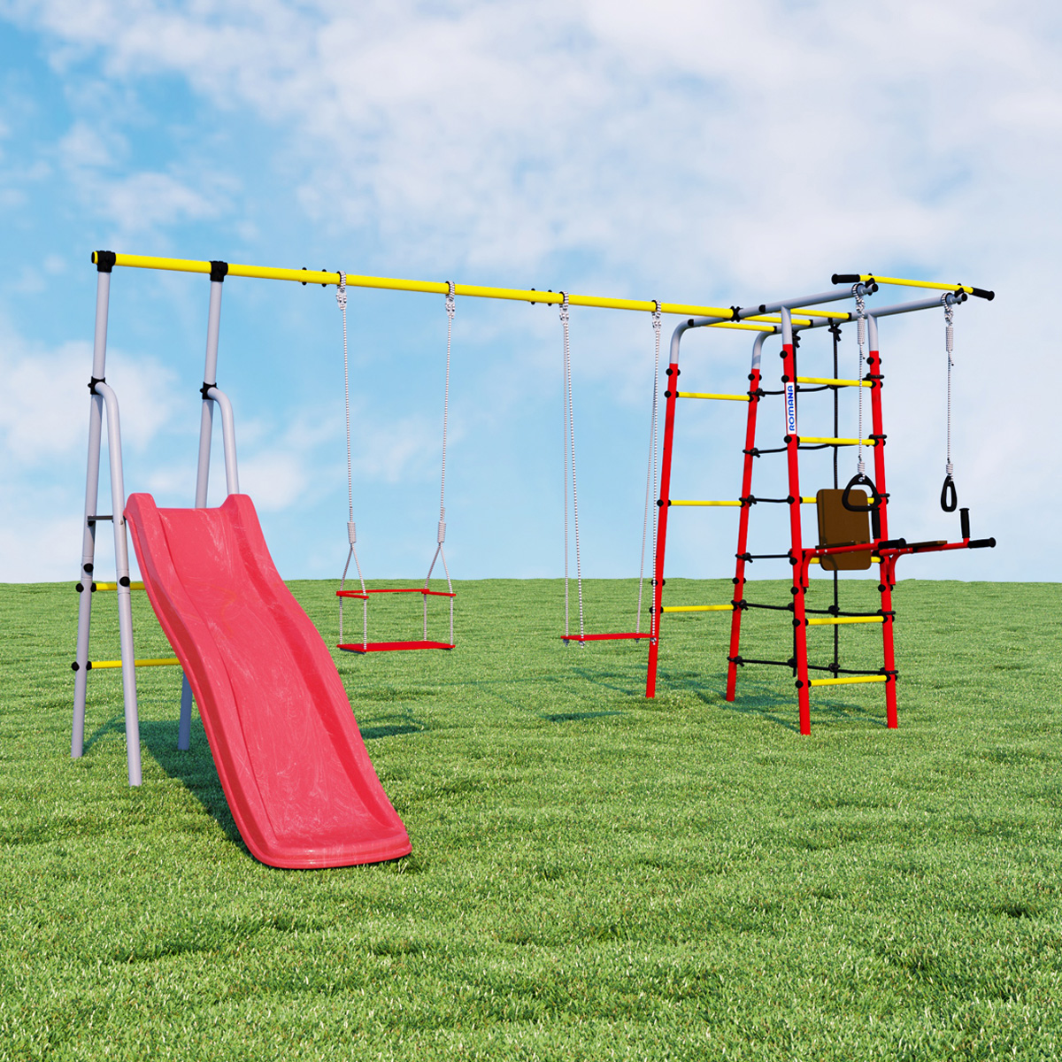 Детский спортивный комплекс для дачи Romana R.103.12.04 + 1.D-26.00 +ДСК-ВО 91.07.11 Богатырь Плюс (фанерные качели)