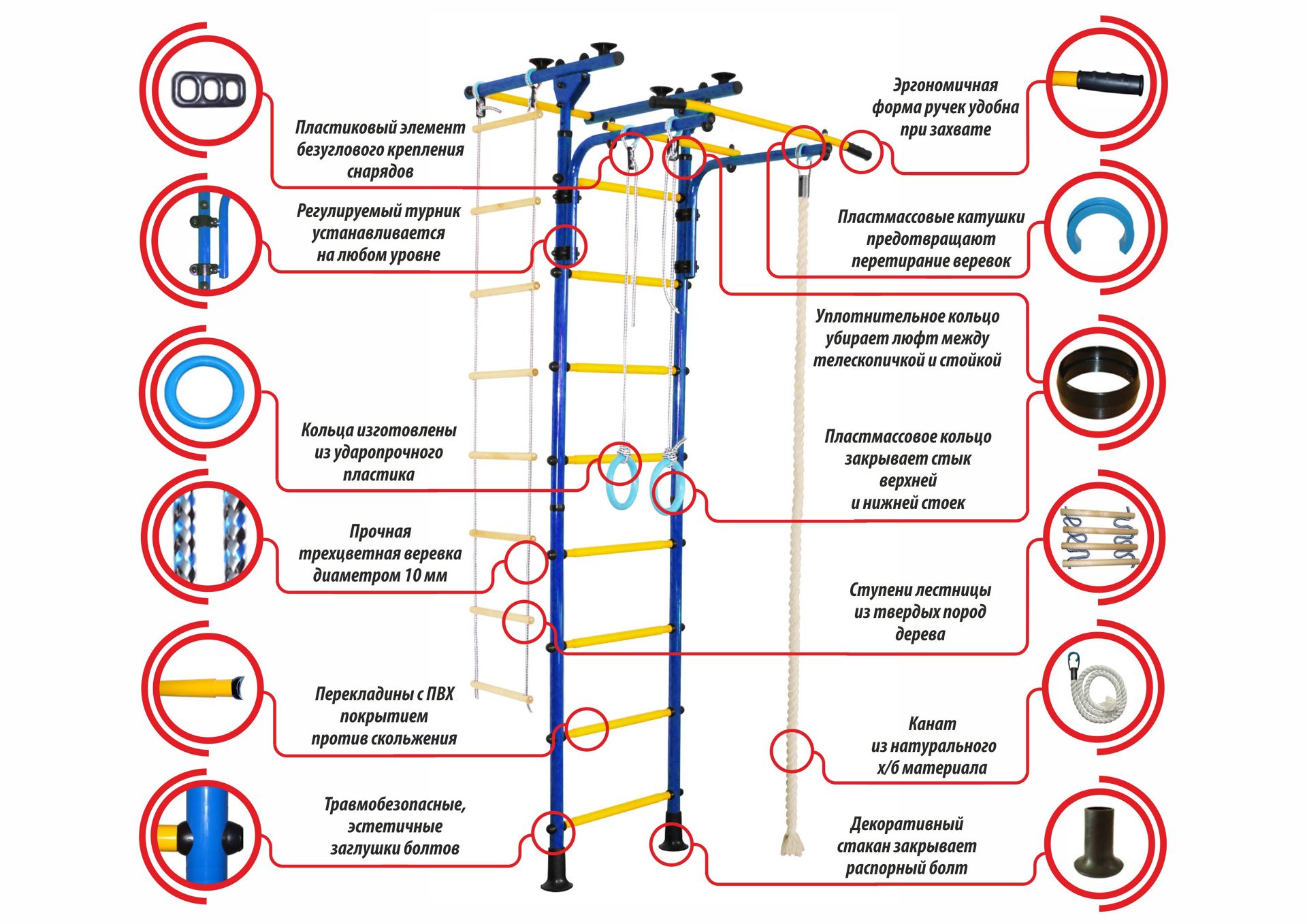 Детский спортивный комплекс ЮНЫЙ АТЛЕТ модель Пол-потолок-Т сине/жёлтый