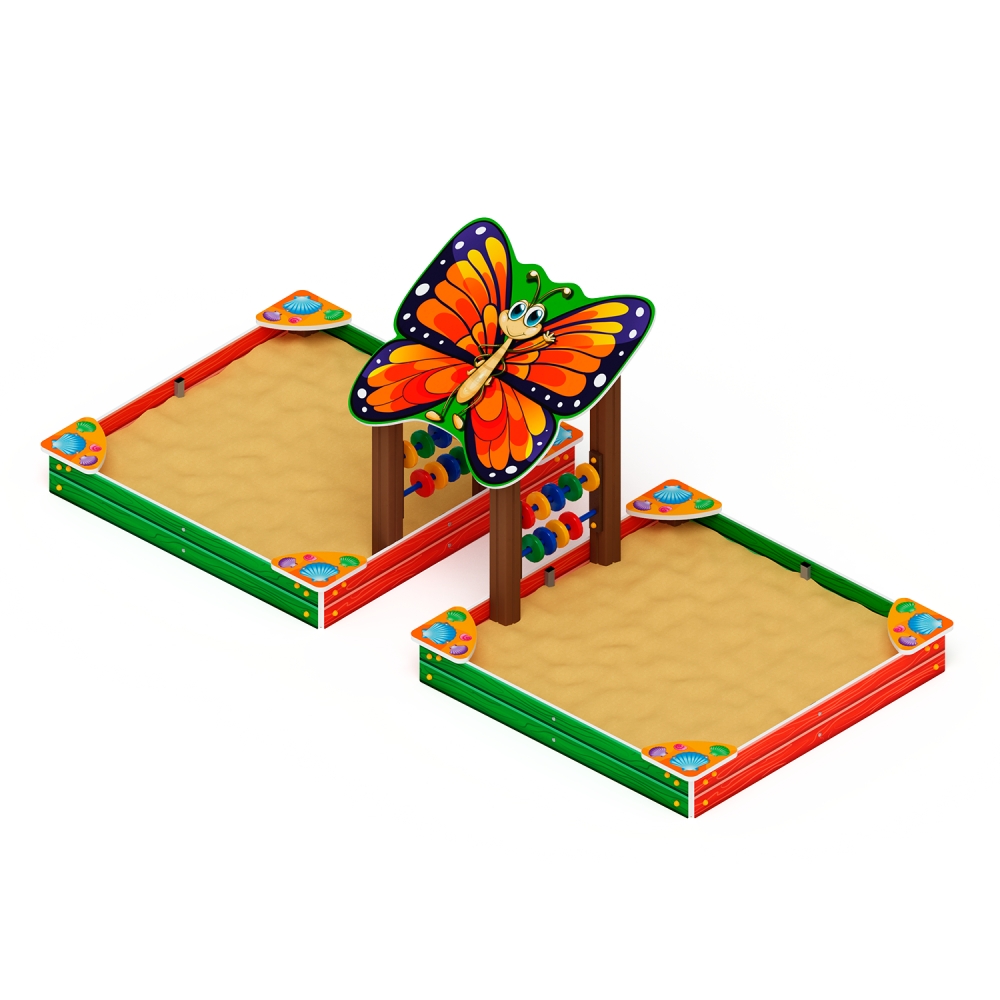 БАБОЧКА песочница двойная с навесом (ракушки) ИО 5.01.07-01