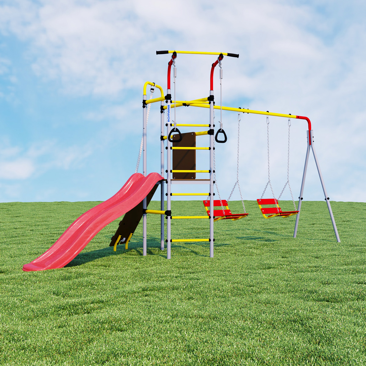 Детский спортивный комплекс для дачи Romana R.103.09.04 + 1.D-26.02 + 1.D-26.02 Островок Плюс (цепные качели)