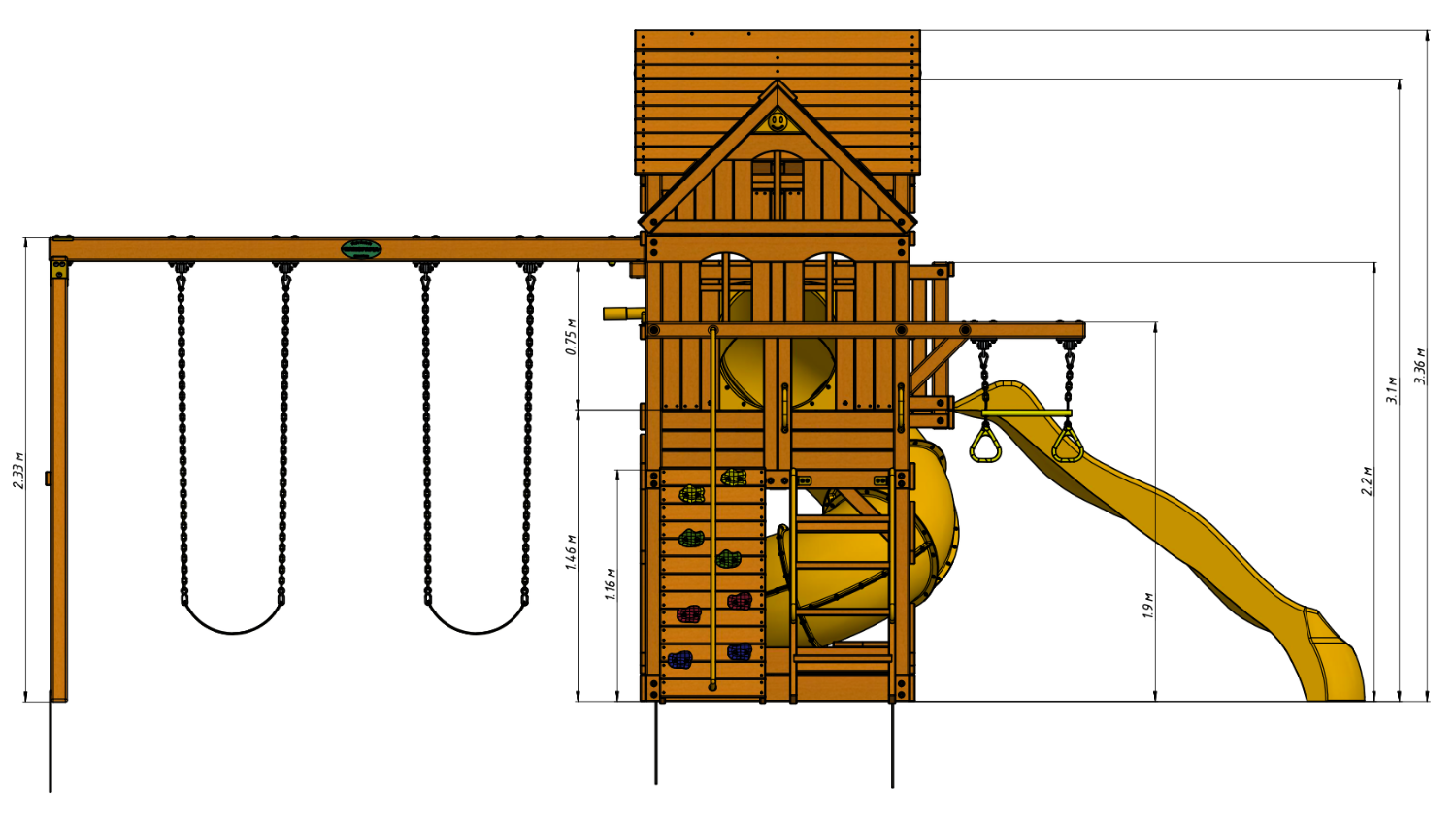 Детский деревянный игровой комплекс ПАНОРАМА с винтовой трубой и спуском