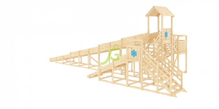 Зимняя деревянная горка IgraGrad Snow Fox 12 м две лестницы, без окраски