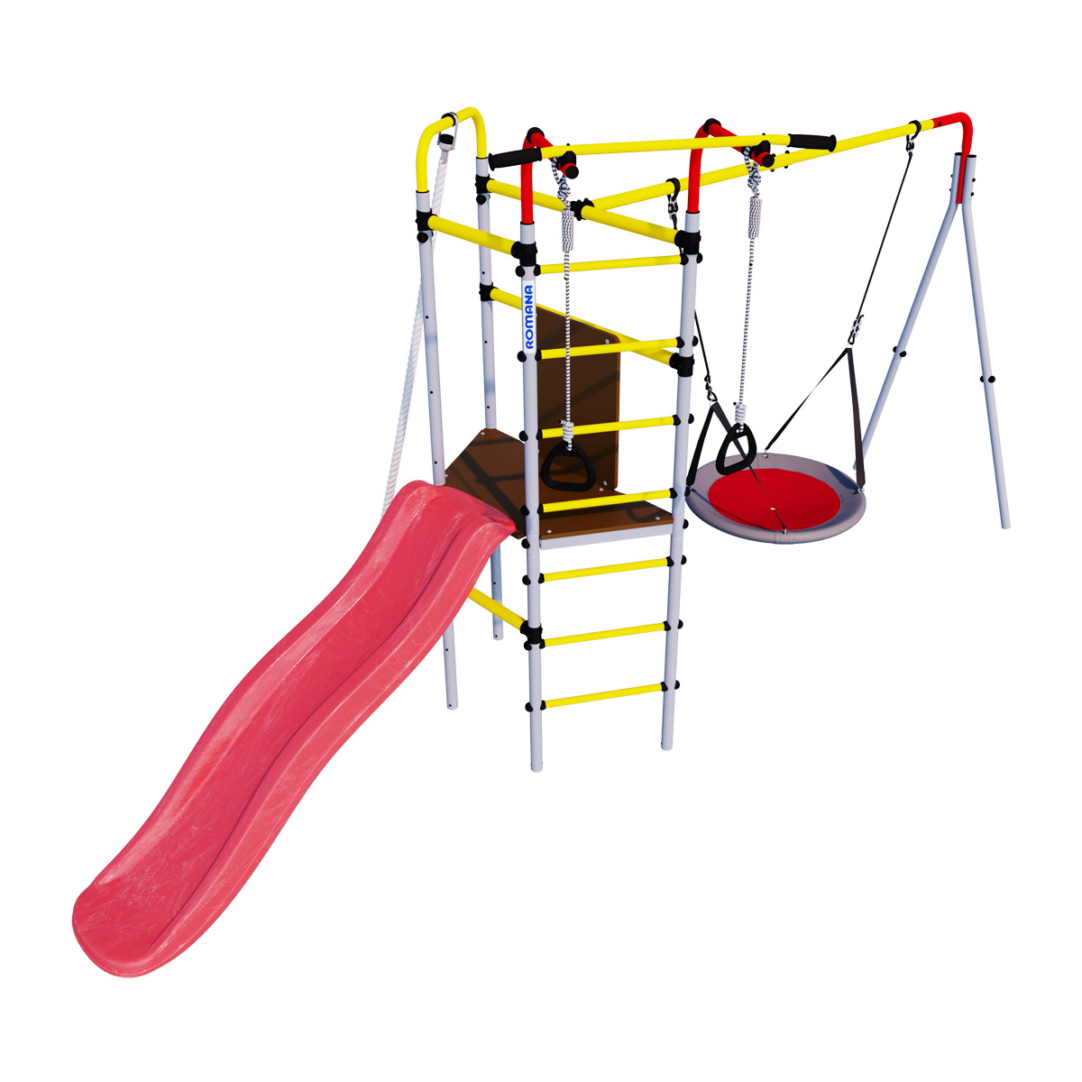 Детский спортивный комплекс для дачи Romana R.103.09.04 + 1.D-26.03 Островок Плюс (качели гнездо)