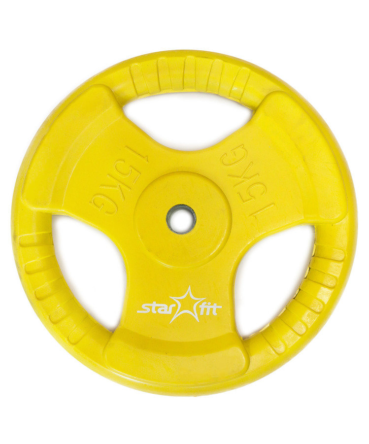 Диск обрезиненный STARFIT BB-201 15 кг, d=26 мм, стальная втулка, желтый 1/1