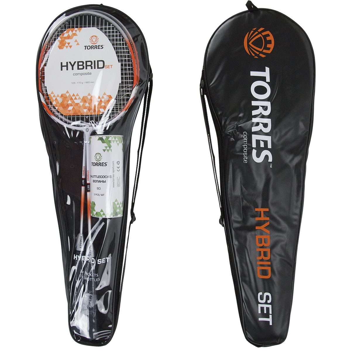 Набор для бадминтона TORRES Hybrid, 2 ракетки, 3 волана в чехле (02.200.14)