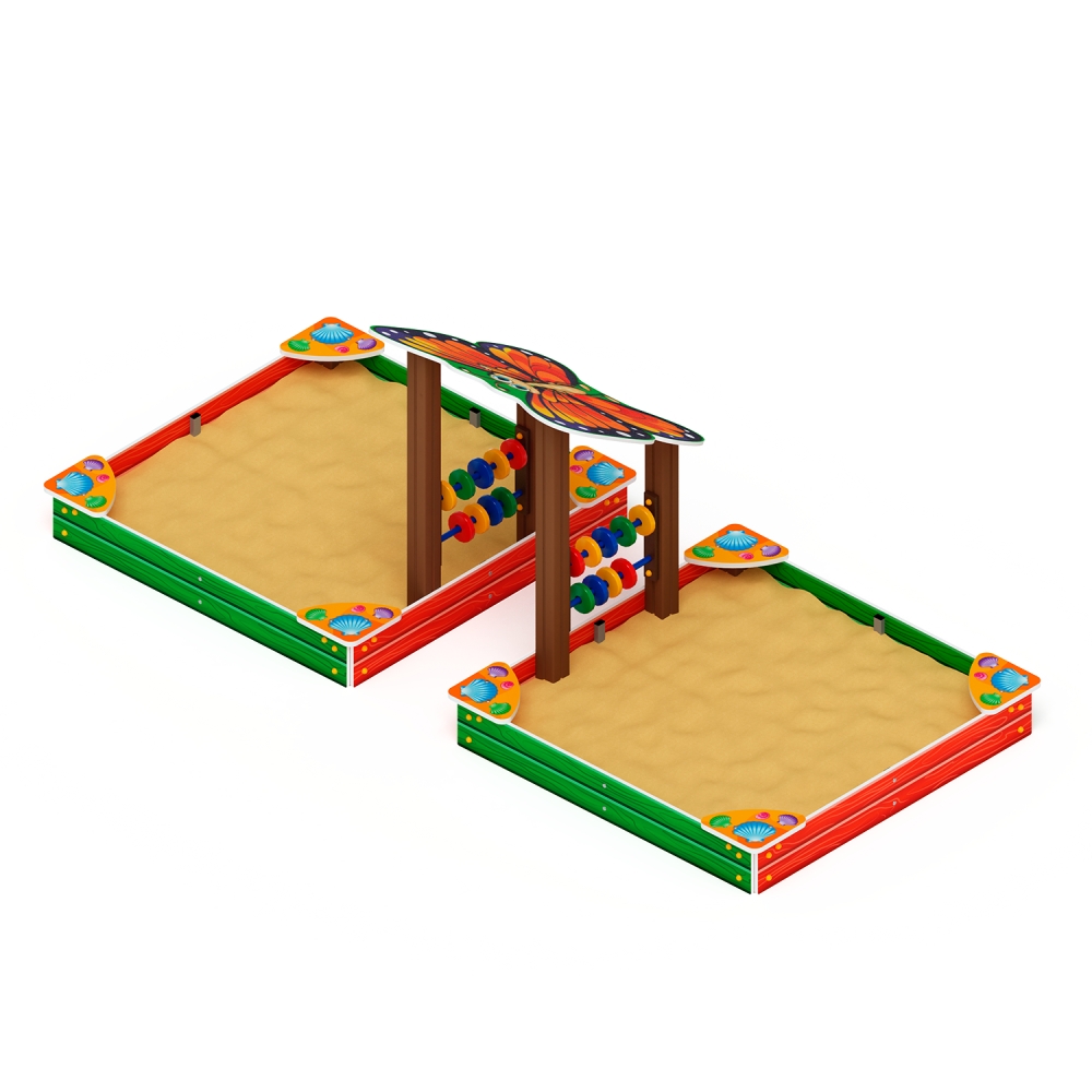 БАБОЧКА песочница двойная с навесом (ракушки) ИО 5.01.07-01