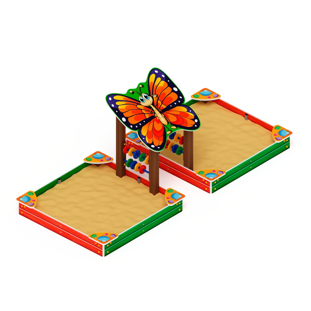 БАБОЧКА песочница двойная с навесом (ракушки) ИО 5.01.07-01