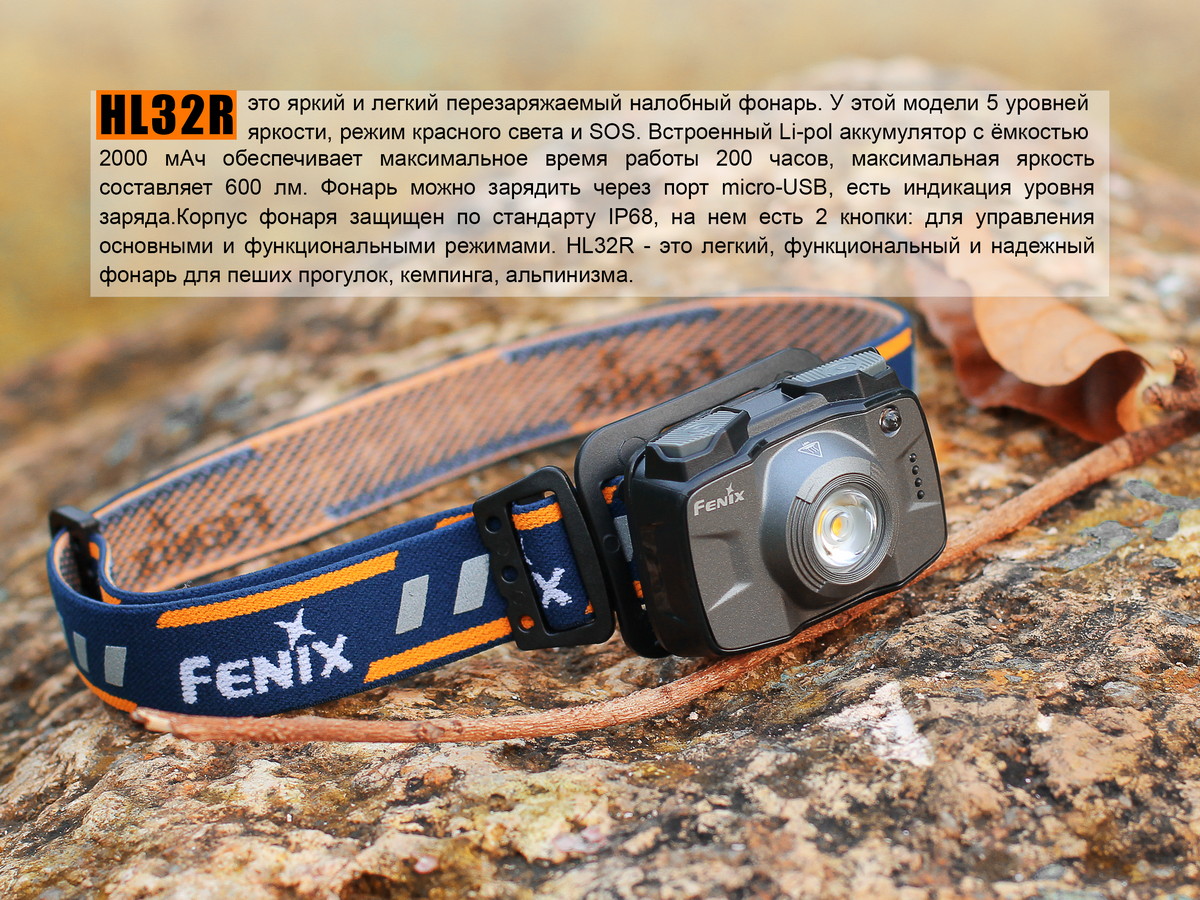 Налобный фонарь Fenix HL32Rg, серый