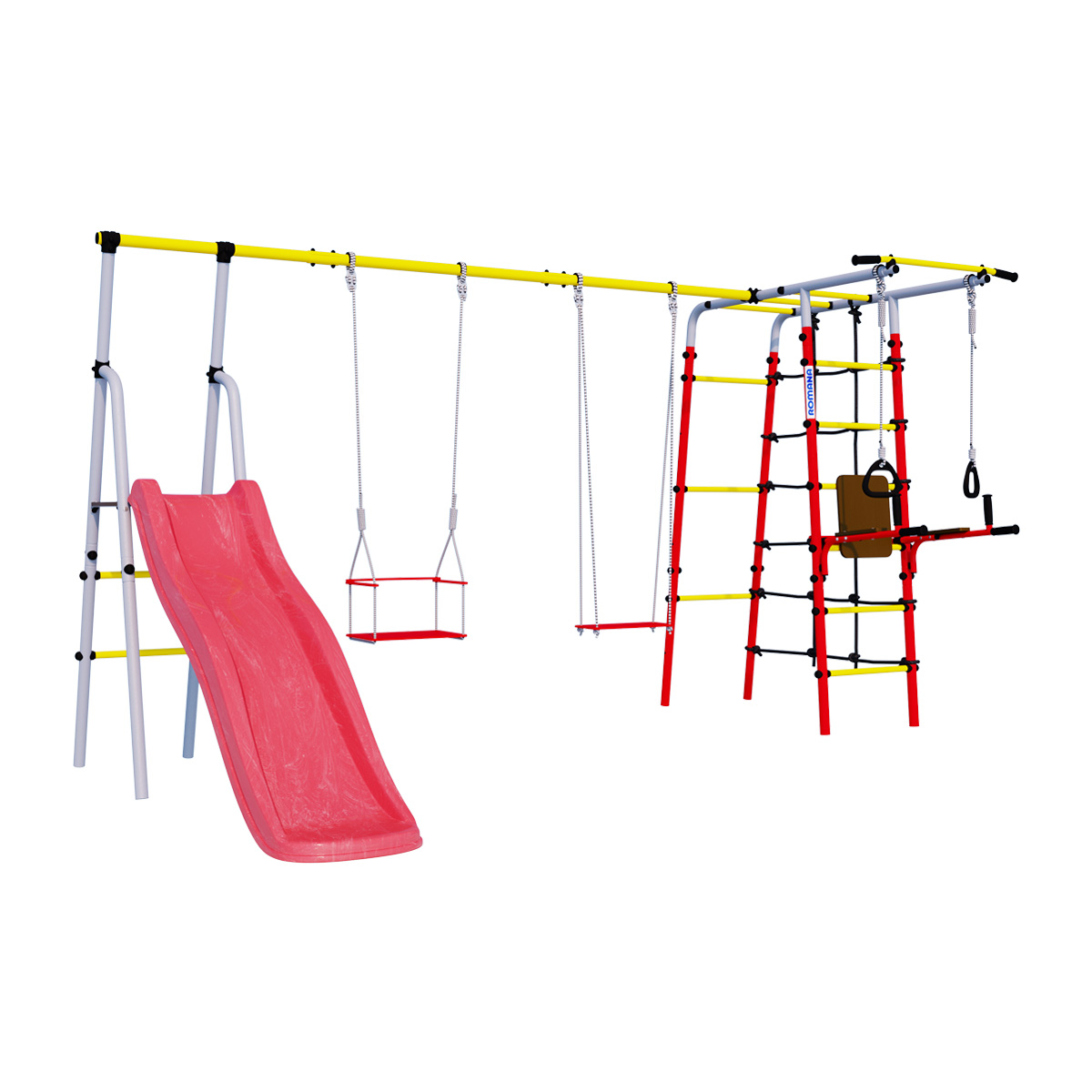 Детский спортивный комплекс для дачи Romana R.103.12.04 + 1.D-26.00 +ДСК-ВО 91.07.11 Богатырь Плюс (фанерные качели)