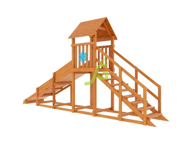 Зимняя деревянная горка Снежинка с крышей, скат 4 м