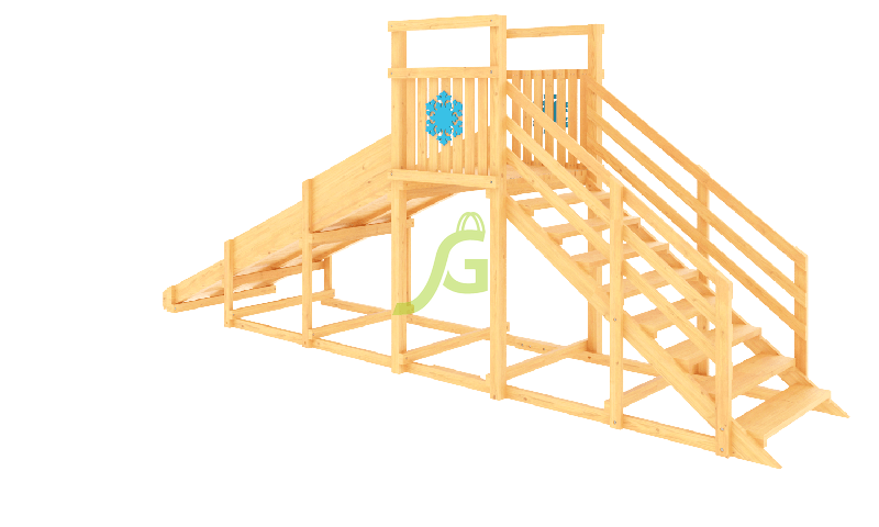 Зимняя деревянная горка Снежинка, скат 4 м (без окраски)